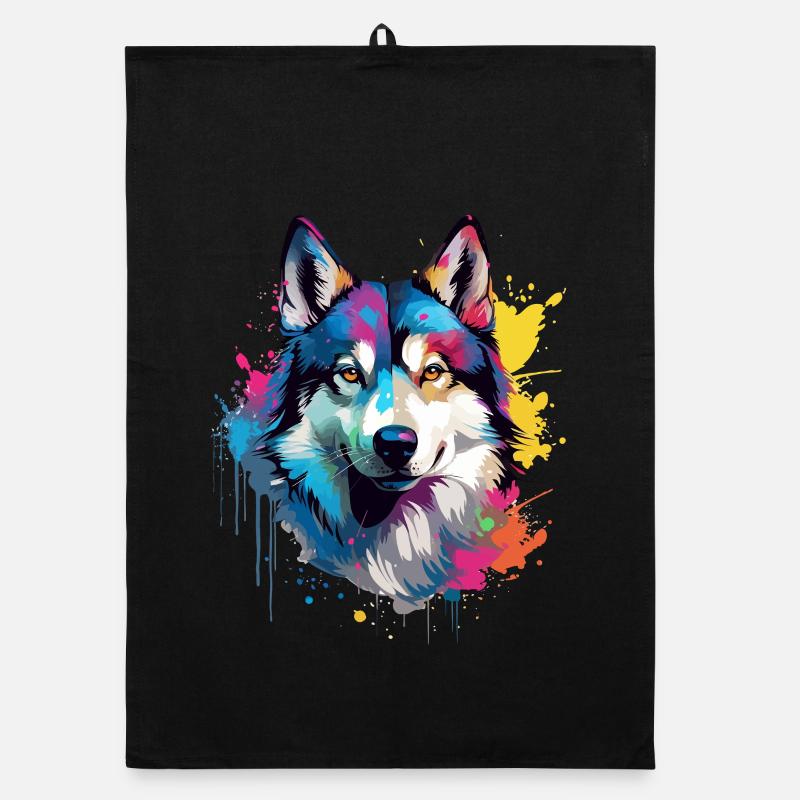 Art coloré éclaboussé de Husky de chien Torchon bio