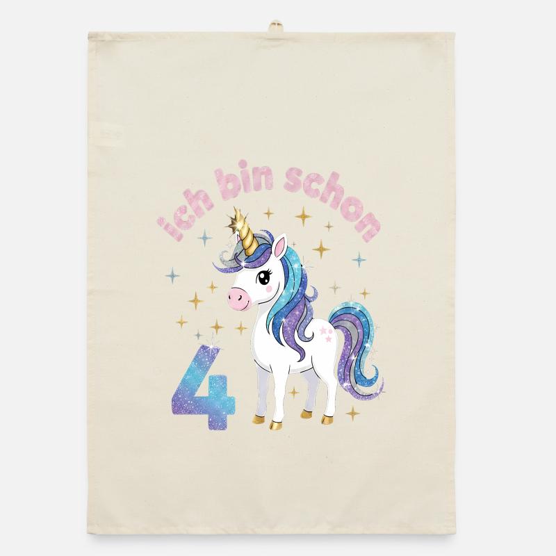4. Geburtstag Einhorn Mädchen Ich bin schon 4 Organic Geschirrtuch
