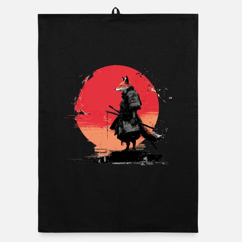 Fox Samurai at Sunset Organic dish towel