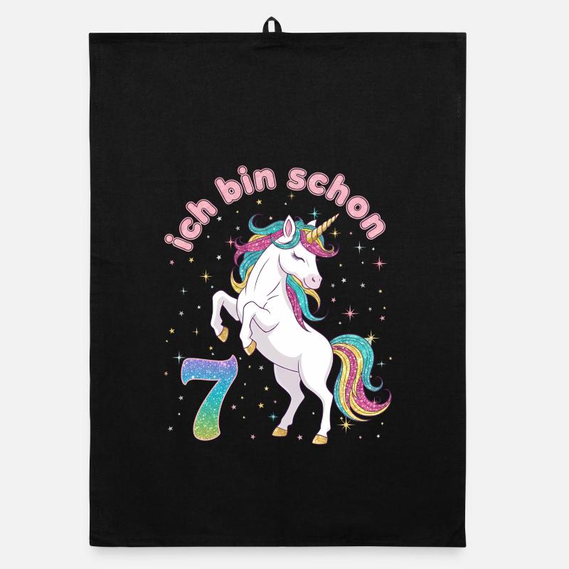 7. Geburtstag Einhorn Mädchen Ich bin schon 7 Organic Geschirrtuch