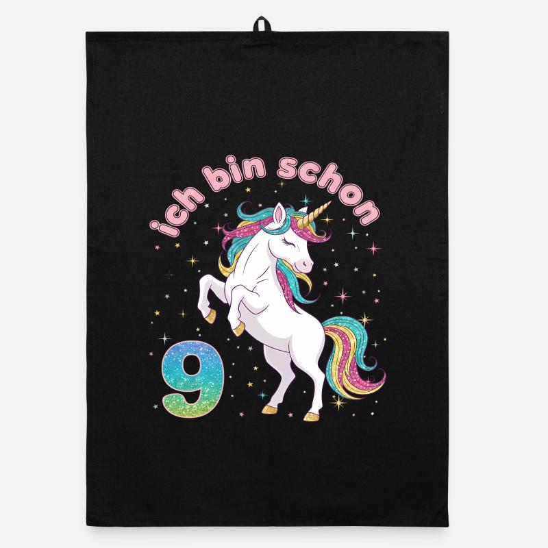 9. Geburtstag Einhorn Mädchen Ich bin schon 9 Organic Geschirrtuch
