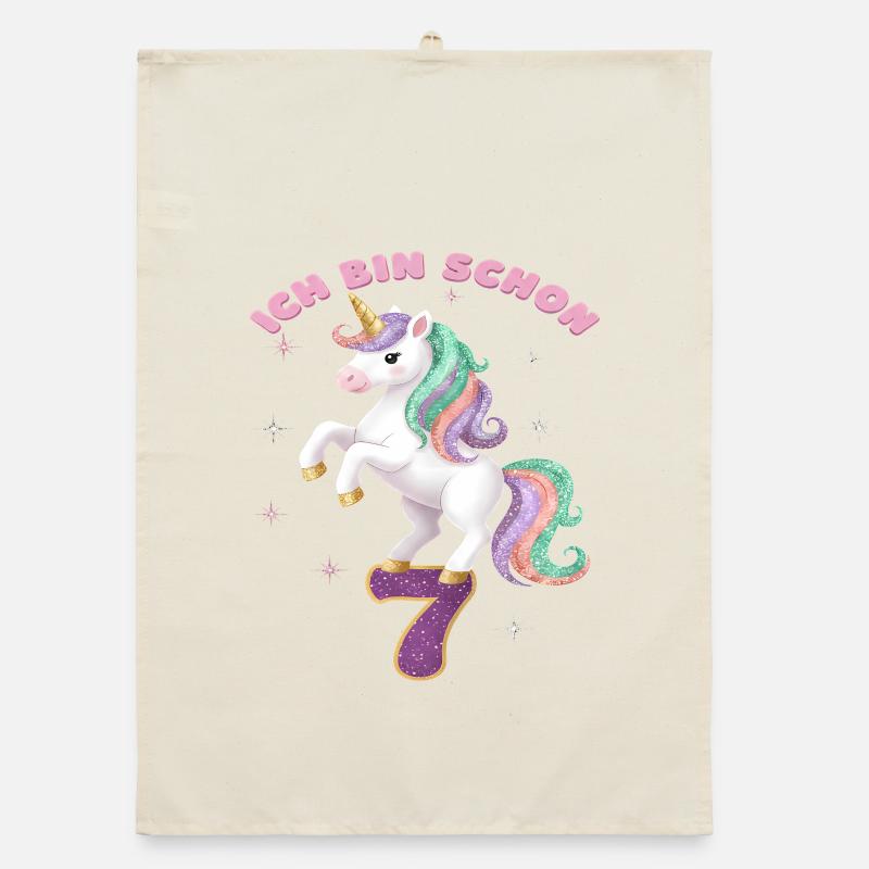 7. Geburtstag Einhorn Mädchen Ich bin schon 7 Organic Geschirrtuch