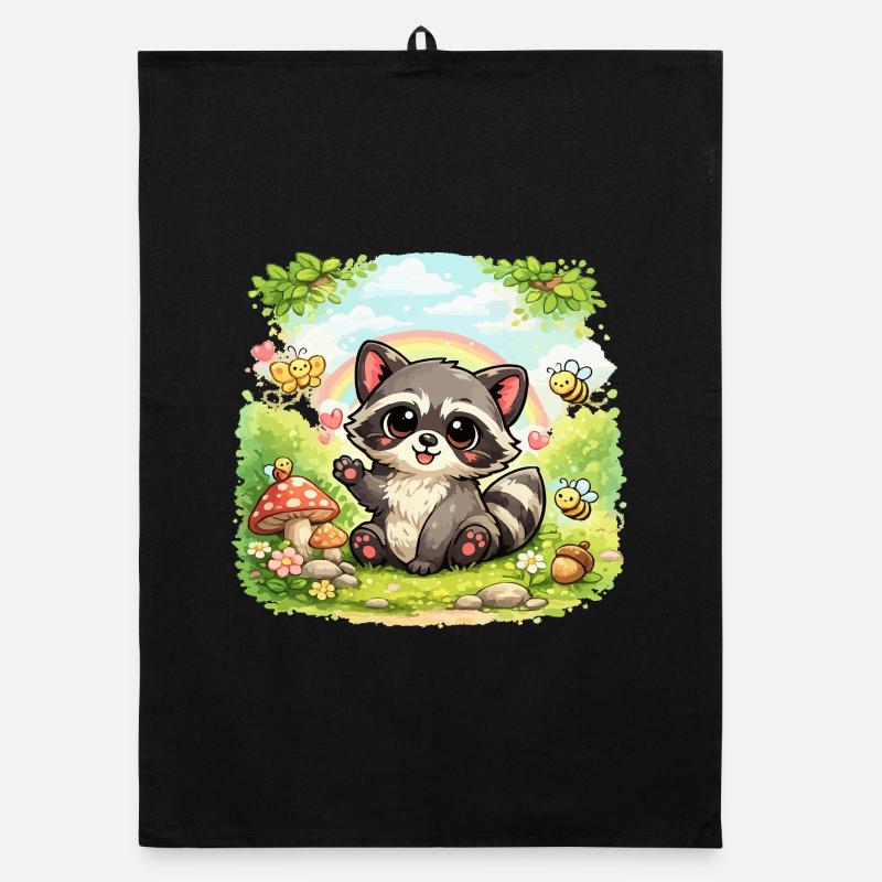Petit raton laveur dans un paradis fleuri Torchon bio