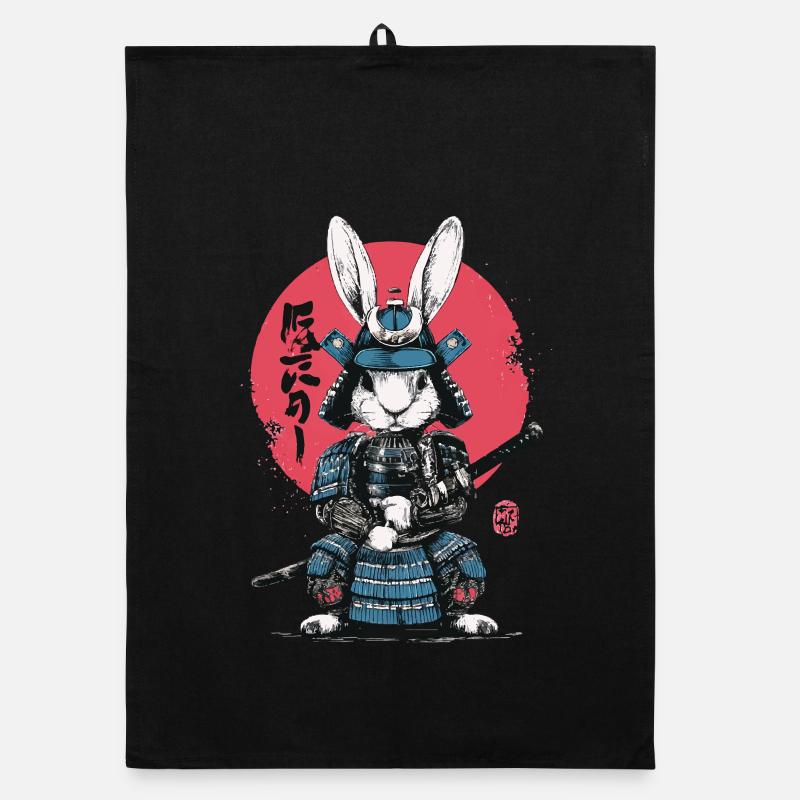 Bunny Samurai in Armor Organic dish towel