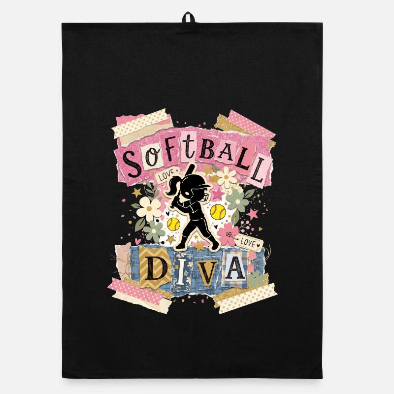 Girl Collage Text Softball Diva Organic Geschirrtuch