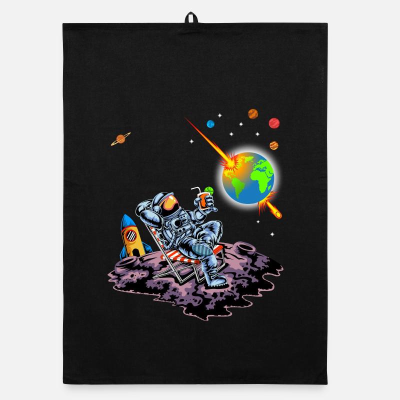 Astronaut Relaxing Earth Exploding Space Humor Art Organic dish towel
