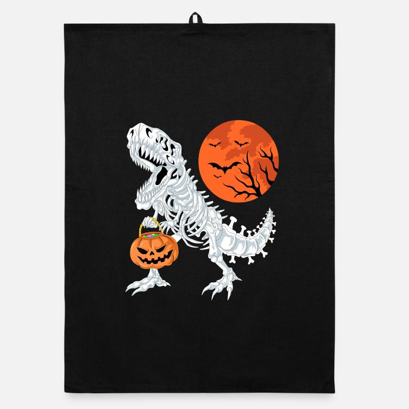 T-Rex Skelett Halloween Kürbis Süßes oder Saures Organic Geschirrtuch