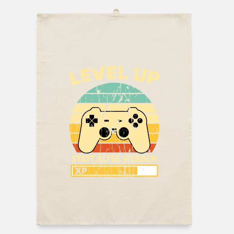 Level Up Retro Controller XP Geburtstag Organic Geschirrtuch