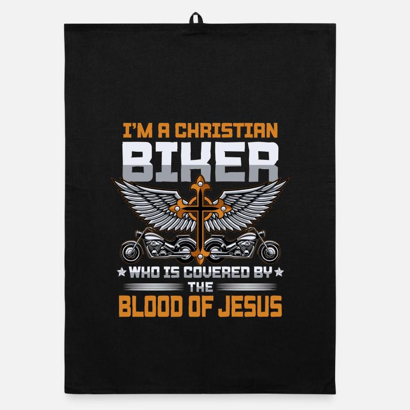 Biker chrétien couvert par Jesus Blood Design Torchon bio