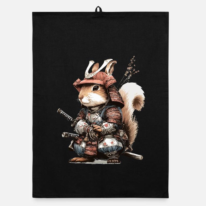 Squirrel Samurai in Armor Organic dish towel