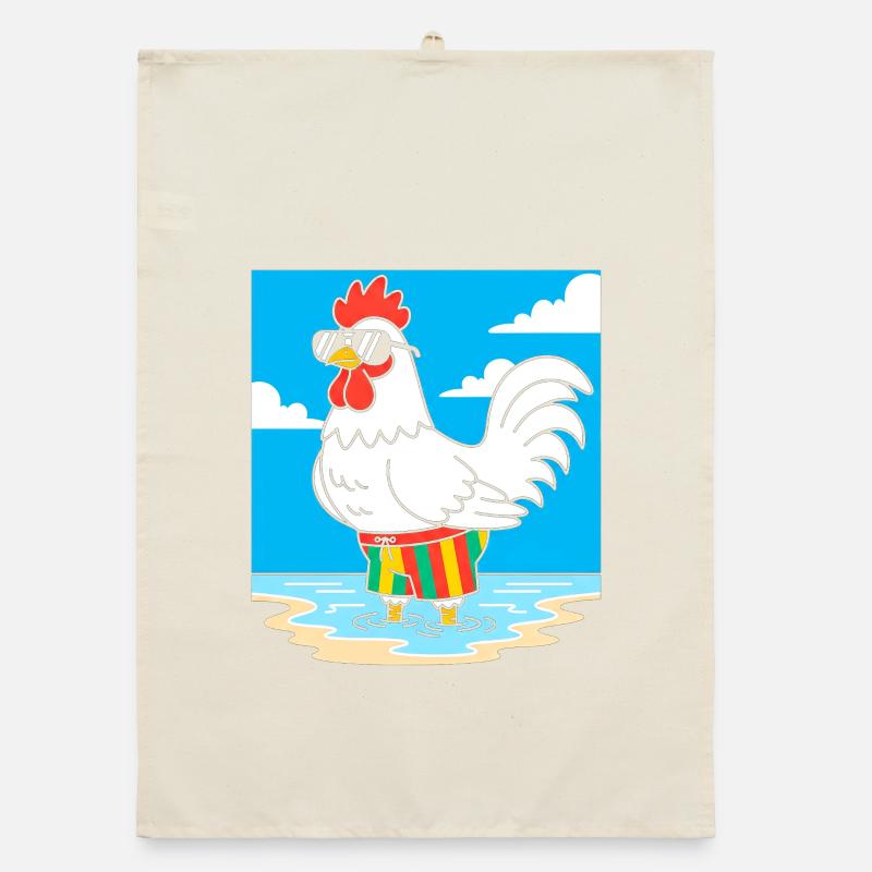 Summer chicken on the beach Organic dish towel