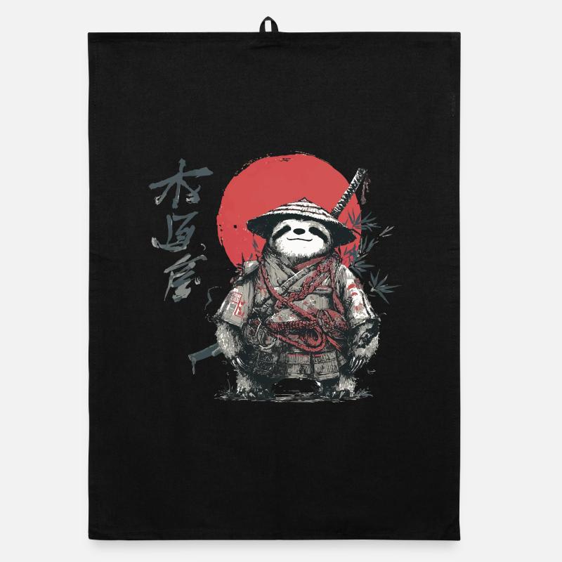 Faultier-Samurai unter roter Sonne Organic Geschirrtuch