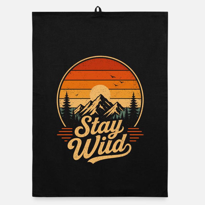 Stay Wild Retro Mountains Vintage Sunset Organic dish towel