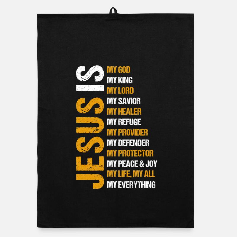 Jésus Mon Dieu Mon Roche Citation de foi chrétienne Design Torchon bio