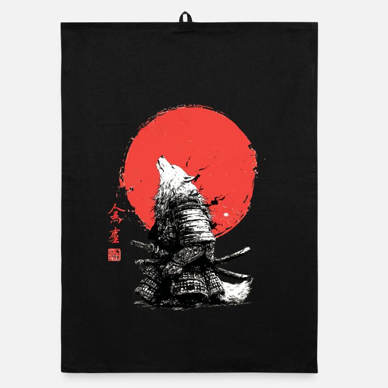 Wolf-Samurai unter Crimson Sun Organic Geschirrtuch
