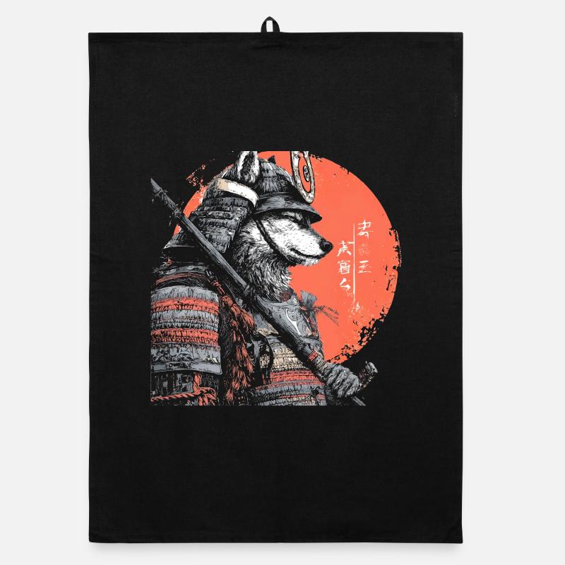 Wolf in Armor samurai  Organic dish towel