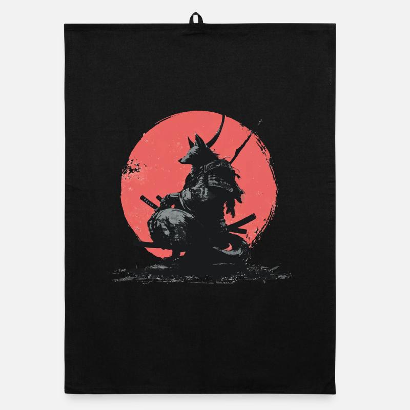 Wolf-Samurai auf Red Sun Organic Geschirrtuch