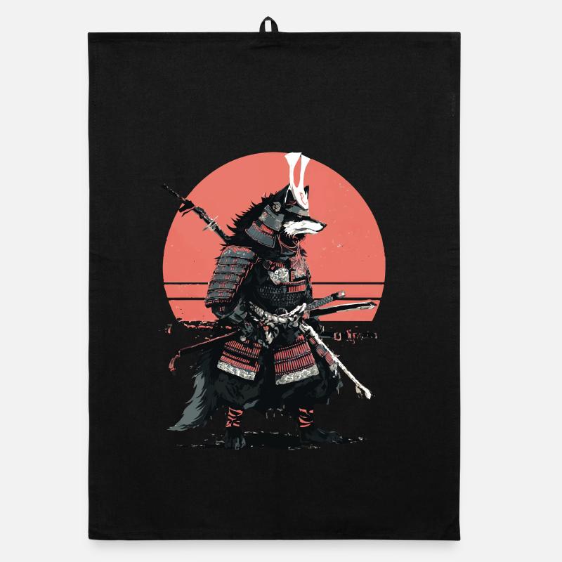 Wolf Samurai of the Dawn Organic dish towel