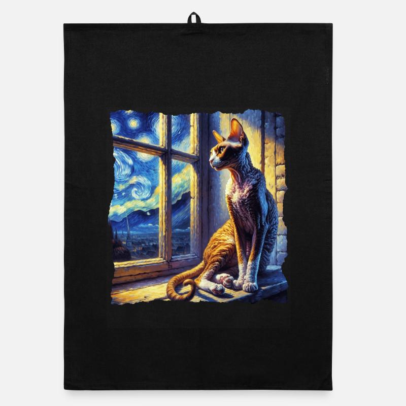 Cornish Rexkatze Starry Night Organic Geschirrtuch