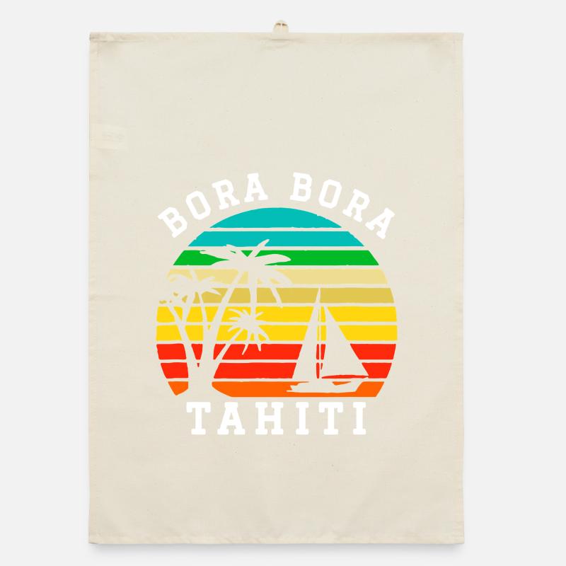 Bora Bora Tahiti Sunset Retro Organic dish towel