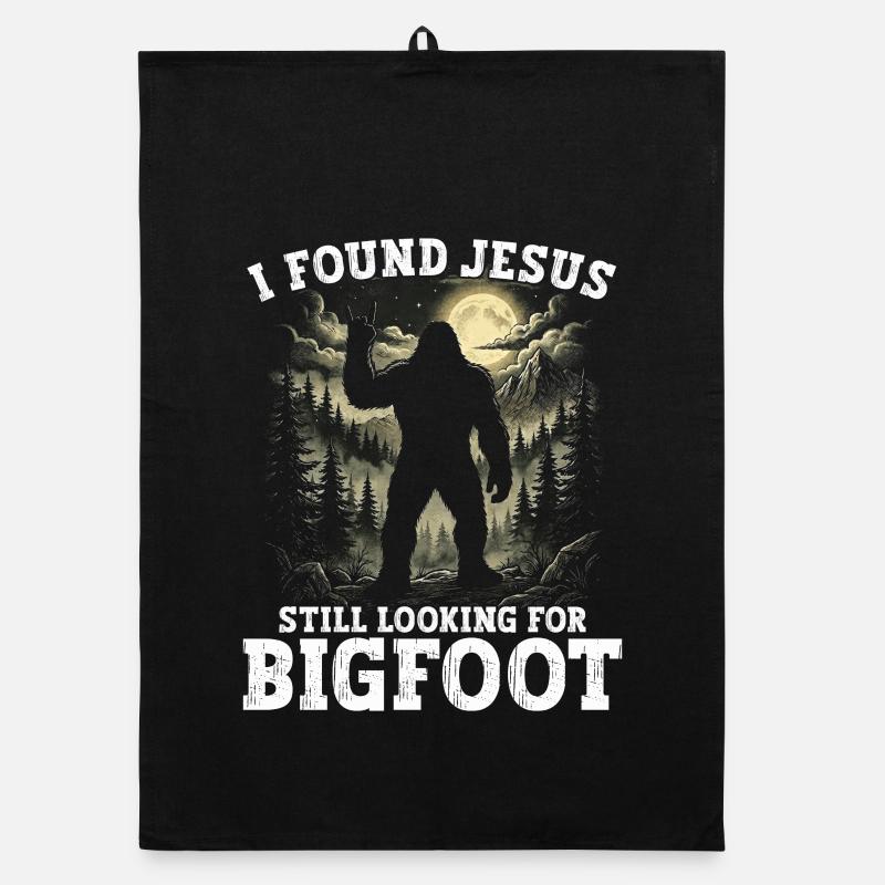 I Found Jesus Still Looking Bigfoot Organic dish towel