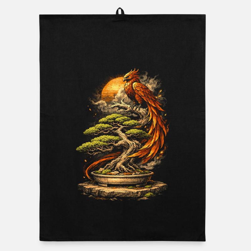 Bonsai tree with phoenix Organic dish towel