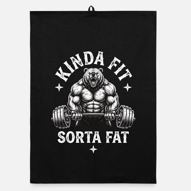 Kinda Fit Sorta Fat Bear Weightlifting Organic dish towel