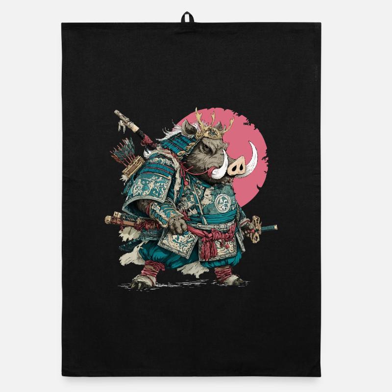 Boar Samurai in Teal Armor Organic dish towel