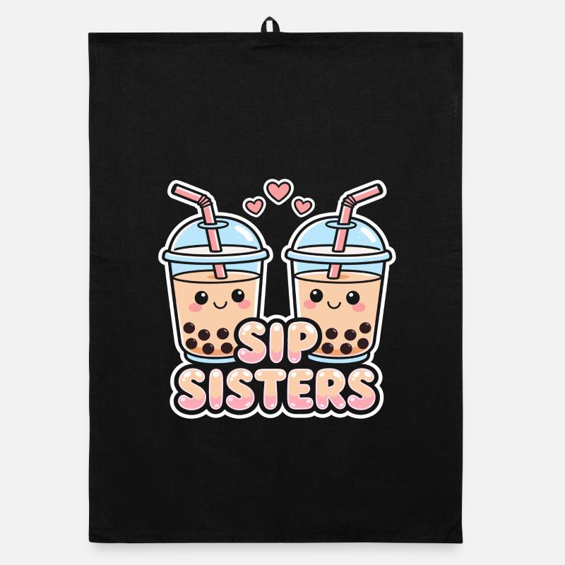 Sip Sisters Boba Tea Cute Bubble Tea Besties Organic dish towel