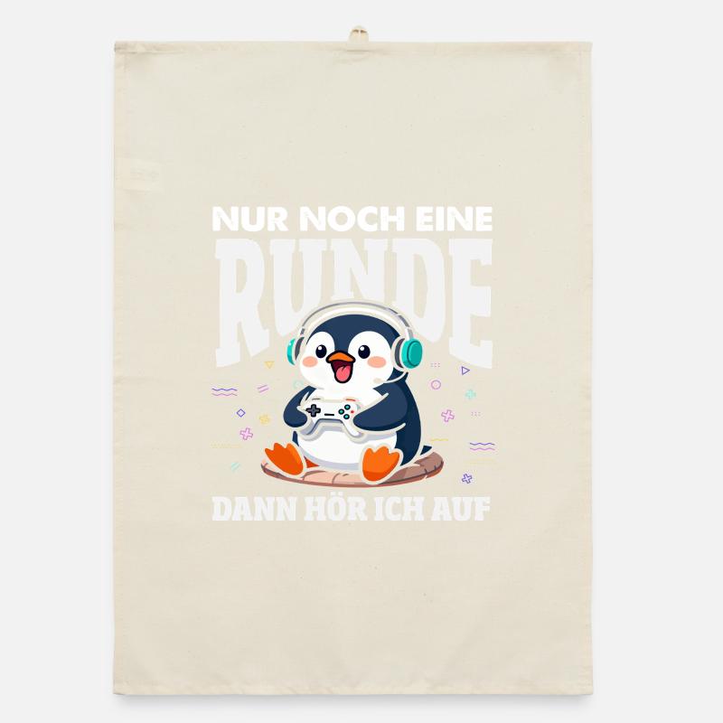 Nur noch eine Runde Gaming Pinguin Zocken Organic Geschirrtuch
