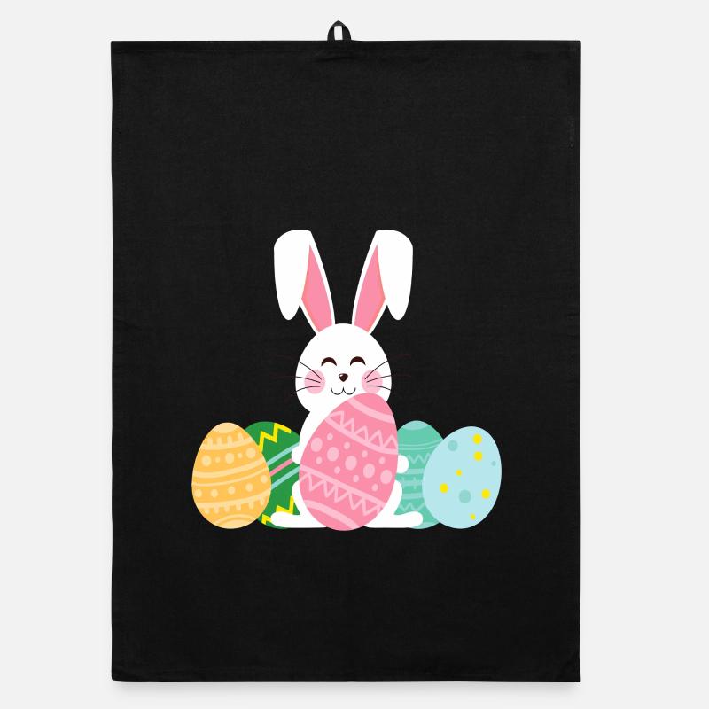 Pastel Easter Bunny with Eggs Organic dish towel