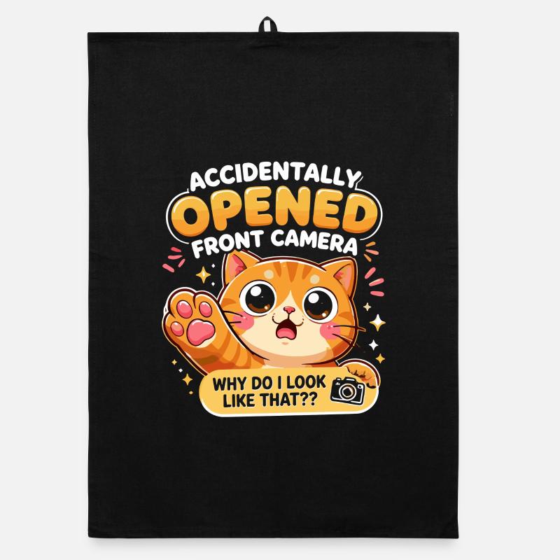 Accidentally opened front camera cat Organic dish towel