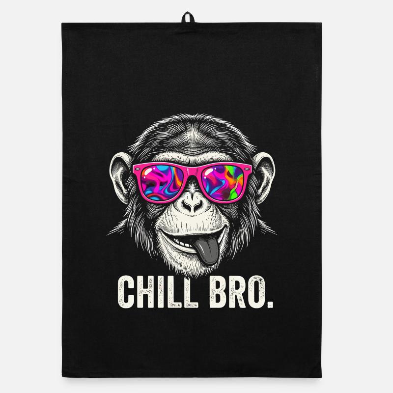 Vibrant Monkey with Neon Sunglasses - Organic dish towel - black