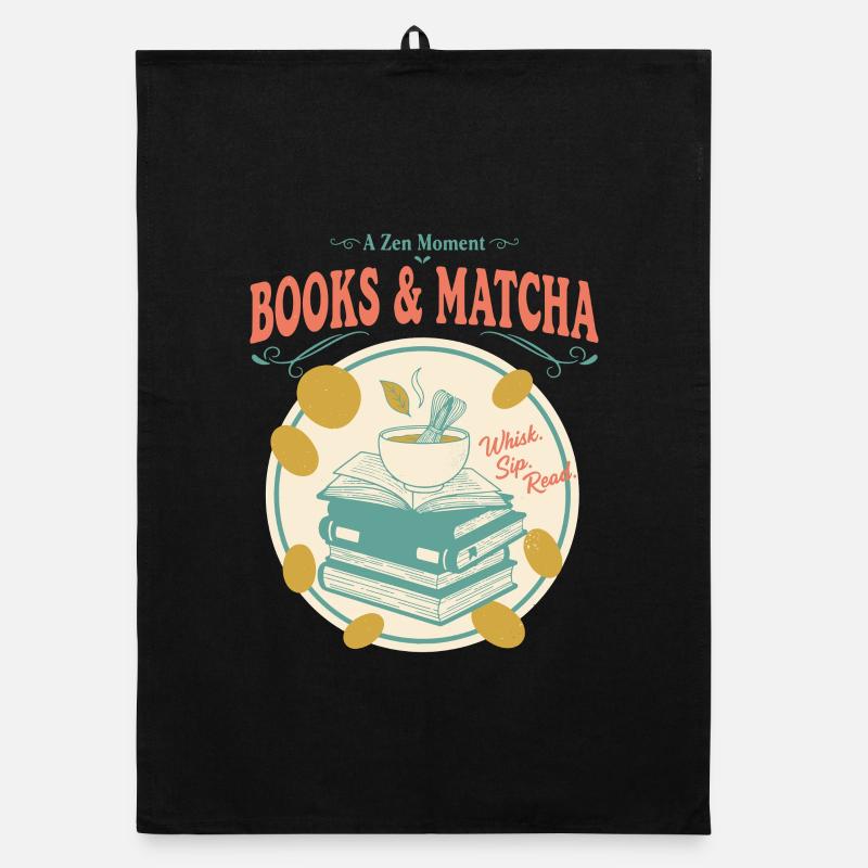 Bücher und Matcha, ein Zen-Moment Whisk Sip Luck Read Organic Geschirrtuch