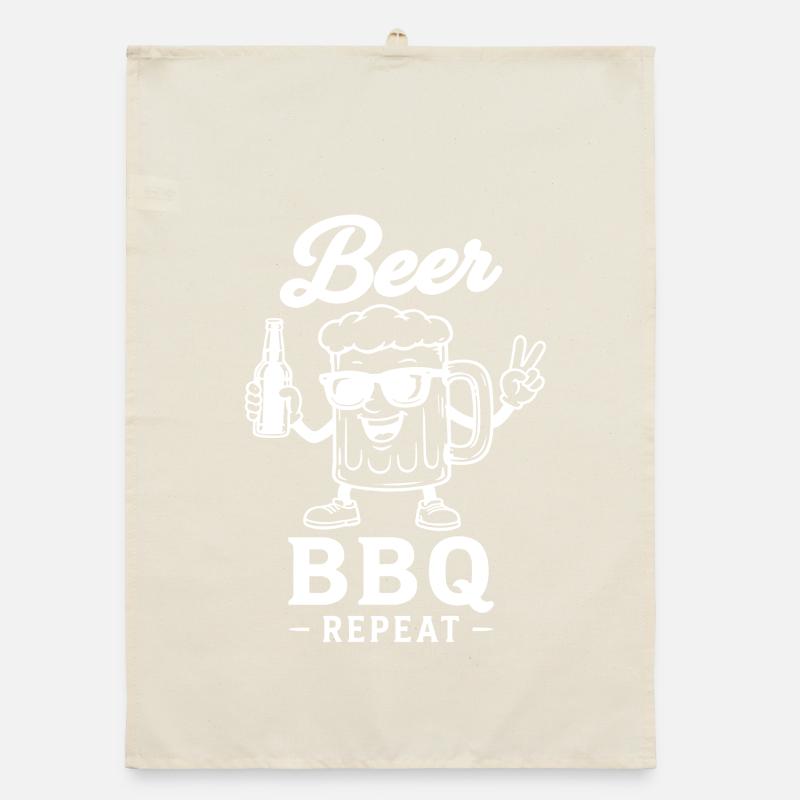 BEER BBQ REPEAT Grilling Beer Graphic Organic dish towel