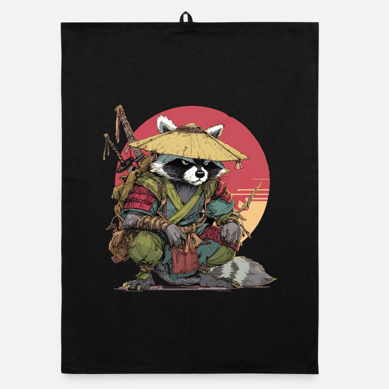 Waschbär-Samurai mit Strohhut Organic Geschirrtuch