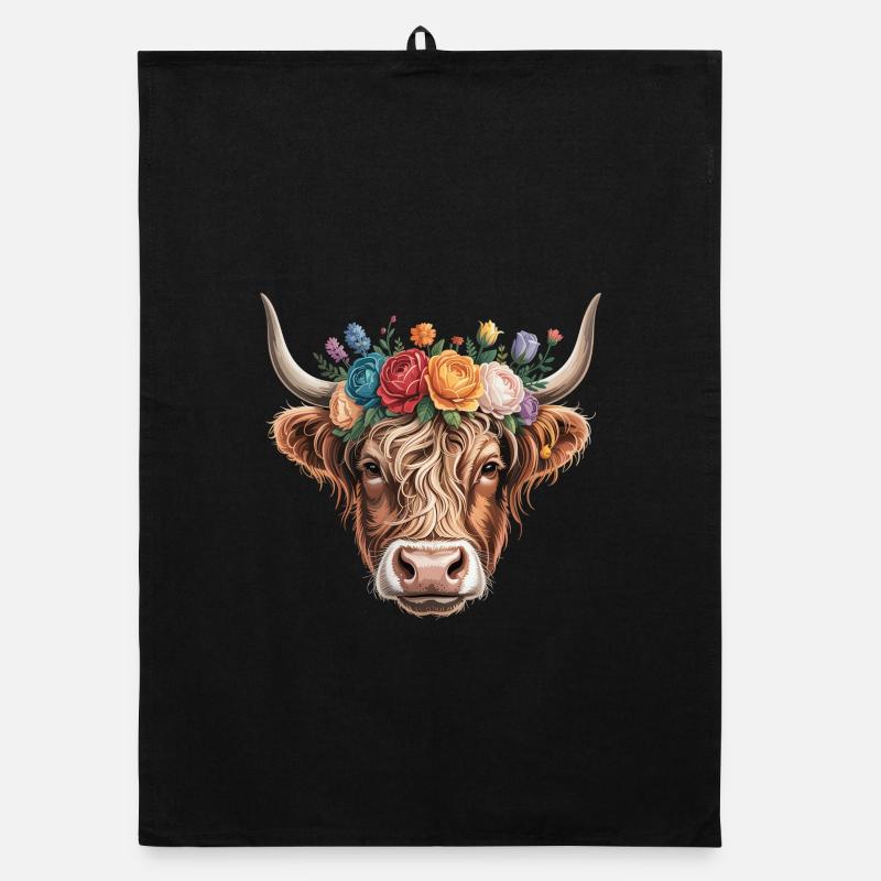 Vache à couronne de fleurs Torchon bio