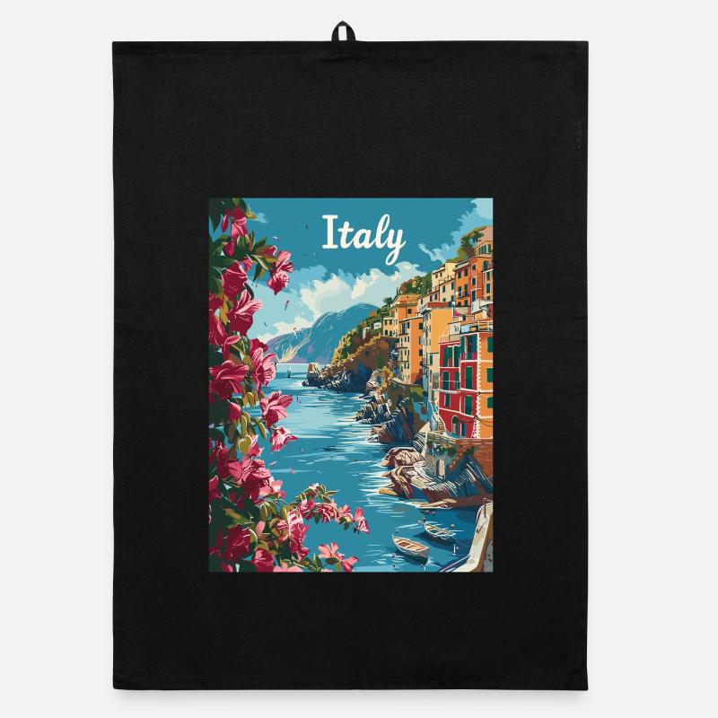 Paysage côtier italien avec des fleurs et Torchon bio