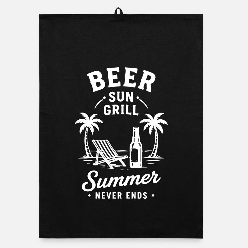 BEER SUN GRILL SUMMER NEVER ENDS Urlaub Organic Geschirrtuch