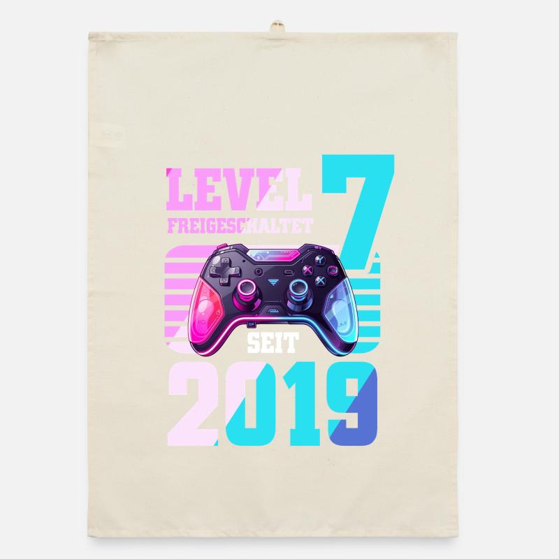 7. Geburtstag Junge Mädchen 2019 Gaming Level 7 Organic Geschirrtuch