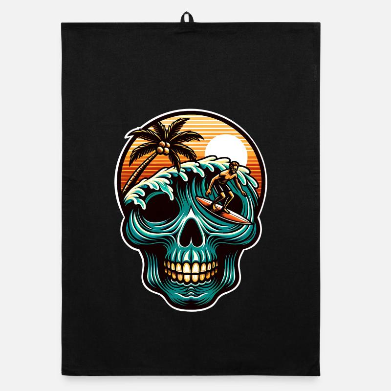 Surfing Skull Organic Geschirrtuch