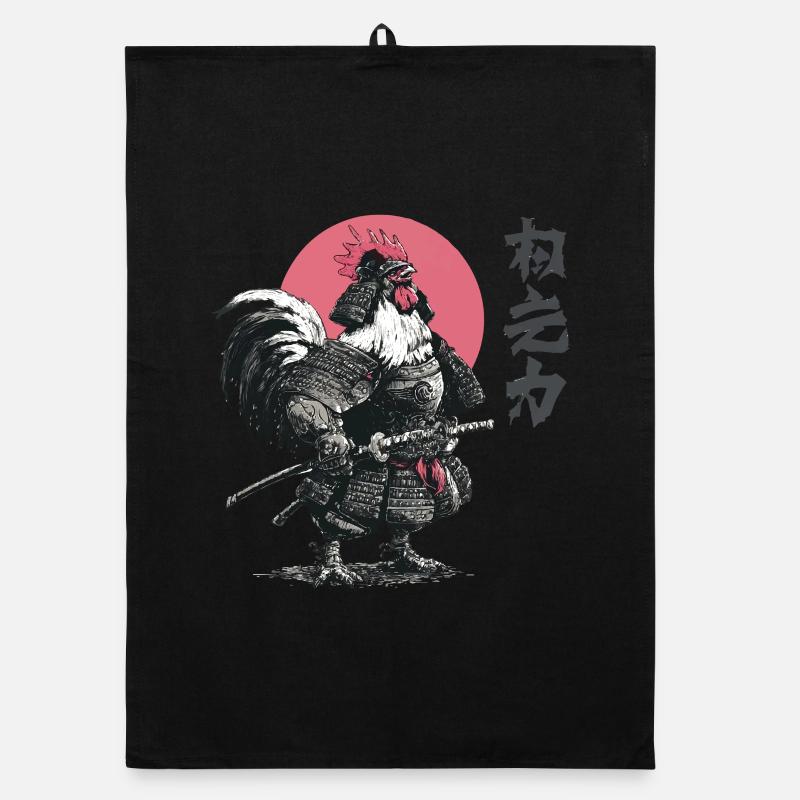Imprimé d’armure samouraï coq Torchon bio