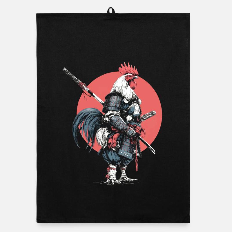 Rooster Samurai in Armor Organic dish towel