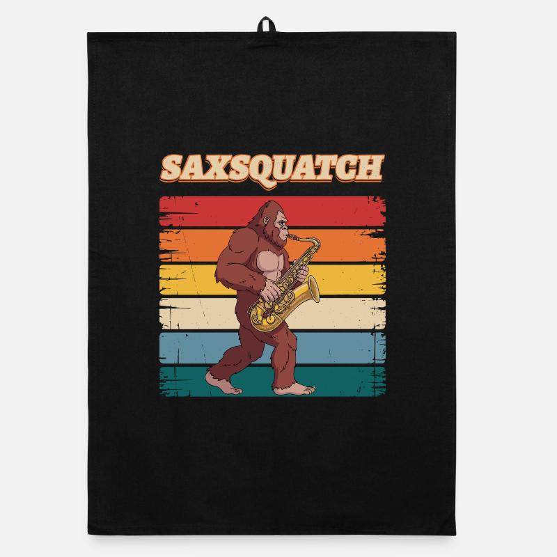 Sax Squatch sur des rayures rétro Torchon bio