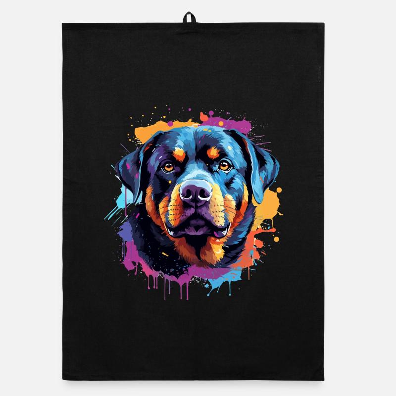 Portrait coloré du Rottweiler Splash Torchon bio