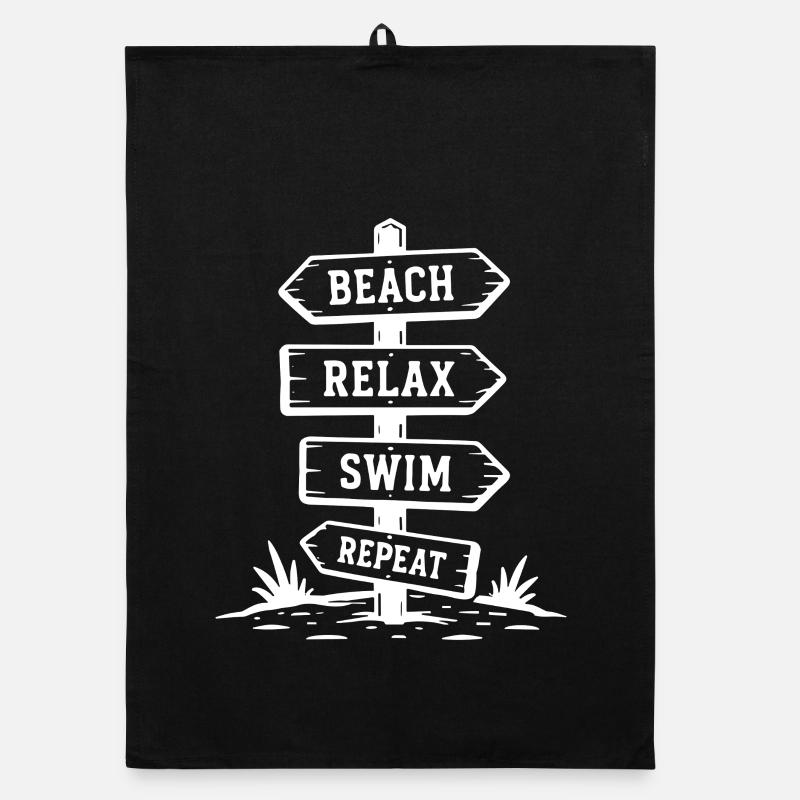 Beach Relax Swim Repeat Wegweiser Urlaub Sommer Organic Geschirrtuch