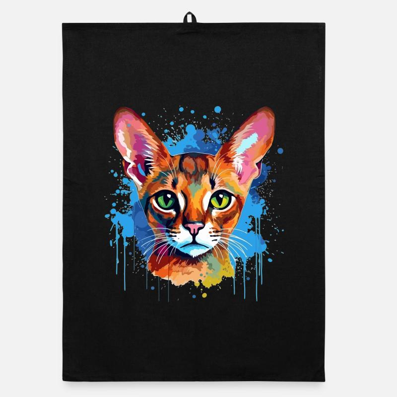 Art éclaboussuré de chat abyssinienne graphique coloré Torchon bio