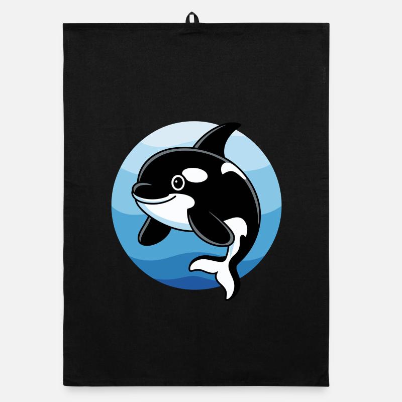 Mignonne orque de dessin animé Épaulard joueur dans - Torchon bio - noir