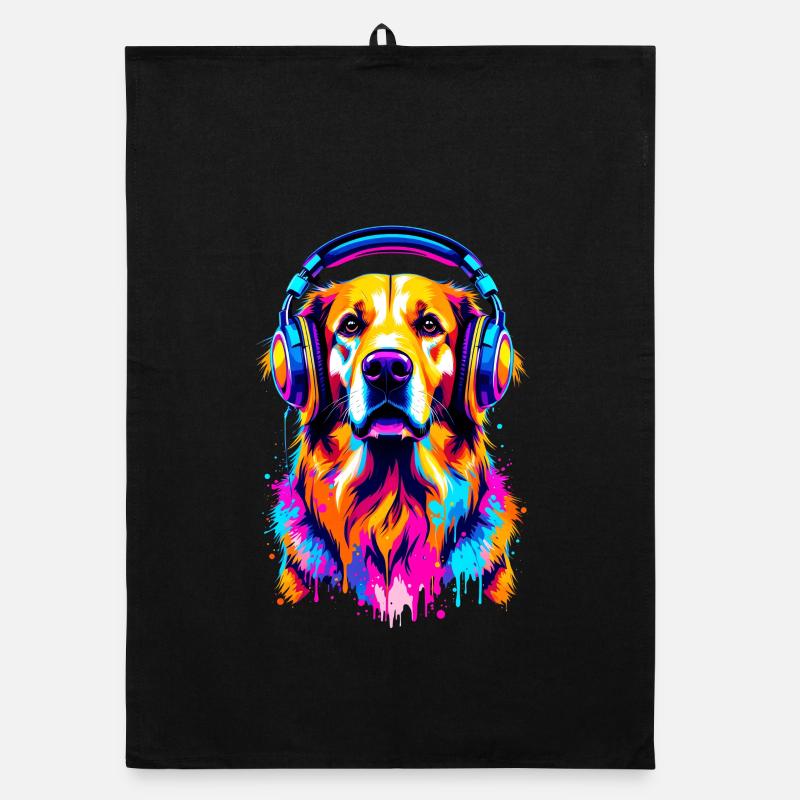 Golden Retriever mit Kopfhörer Organic Geschirrtuch