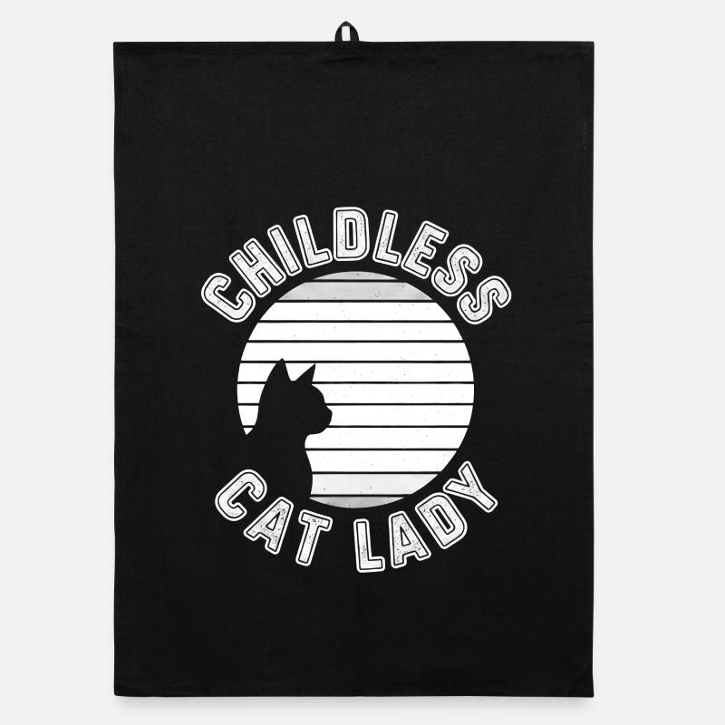 Silhouette de chat Emblème du coucher de soleil Torchon bio